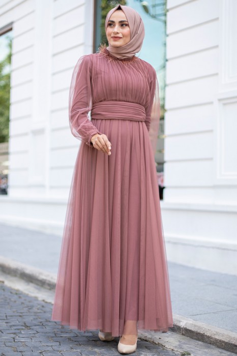 BRICK COLOR EVENING DRESS