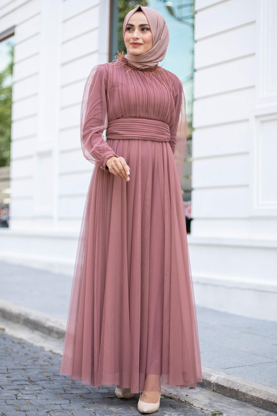 BRICK COLOR EVENING DRESS