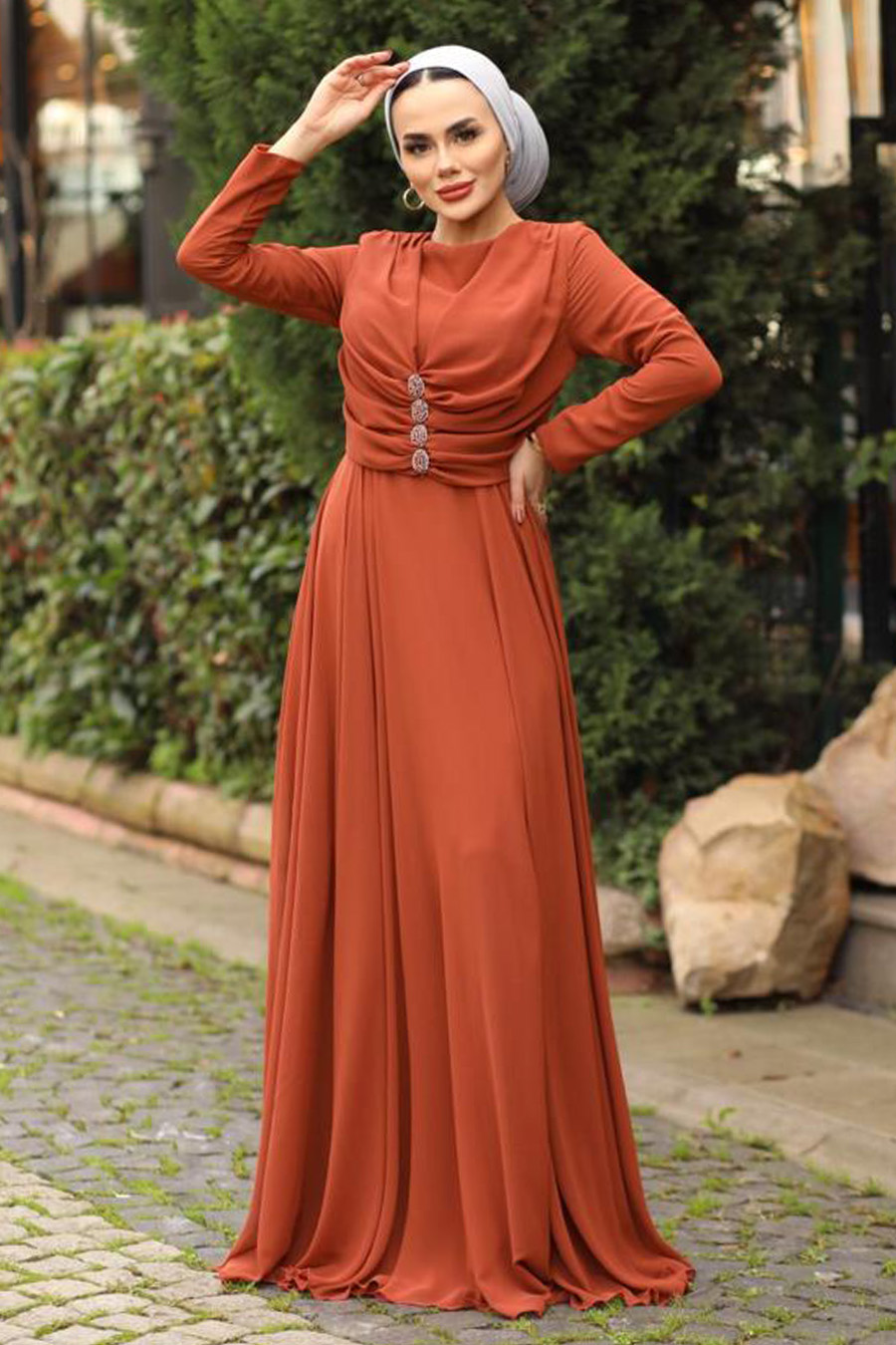 EVENING DRESS - BRICK COLOR 