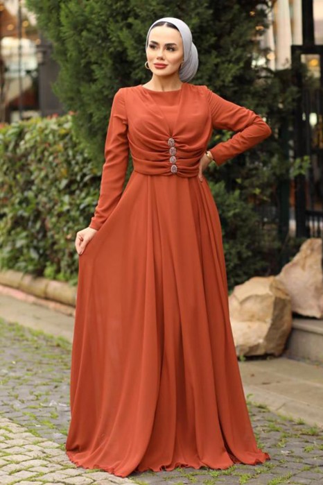 EVENING DRESS - BRICK COLOR 