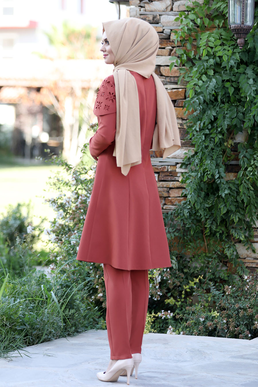 BRICK COLOR TUNIC AND PANT SUIT 