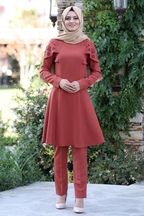 BRICK COLOR TUNIC AND PANT SUIT 