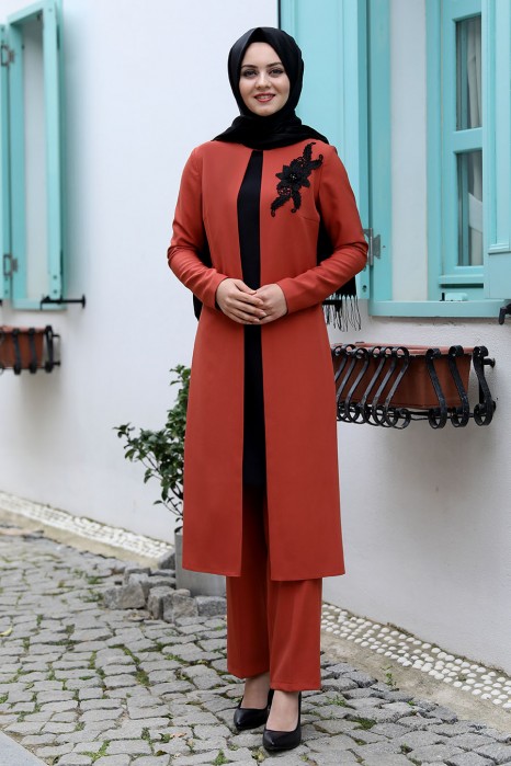 BRİCK COLOR TUNIC AND PANT SUIT 