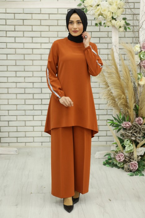 BRICK COLOR TUNIC AND PANT SUIT 