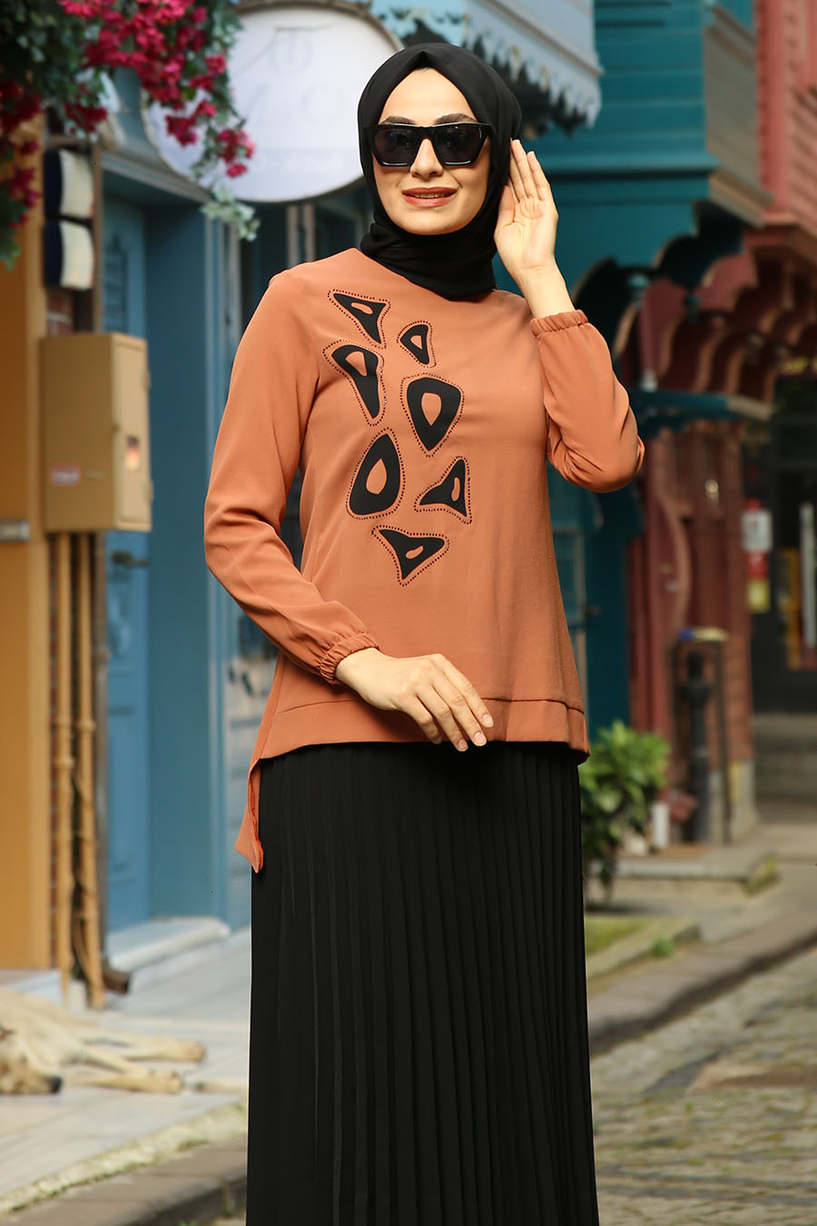 BRICK COLOR TUNIC AND SKIRT SUIT