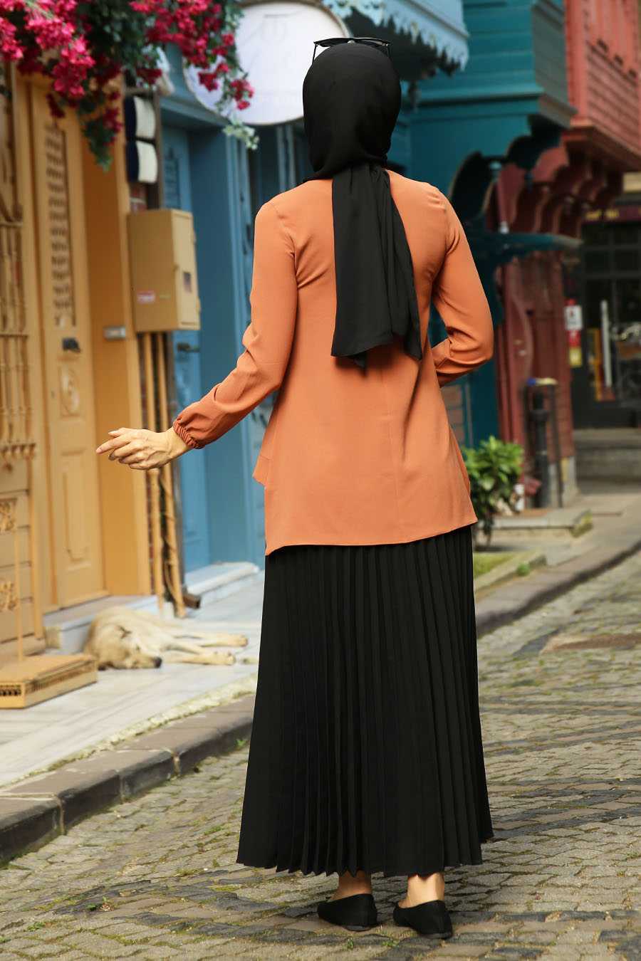 BRICK COLOR TUNIC AND SKIRT SUIT