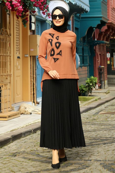 BRICK COLOR TUNIC AND SKIRT SUIT