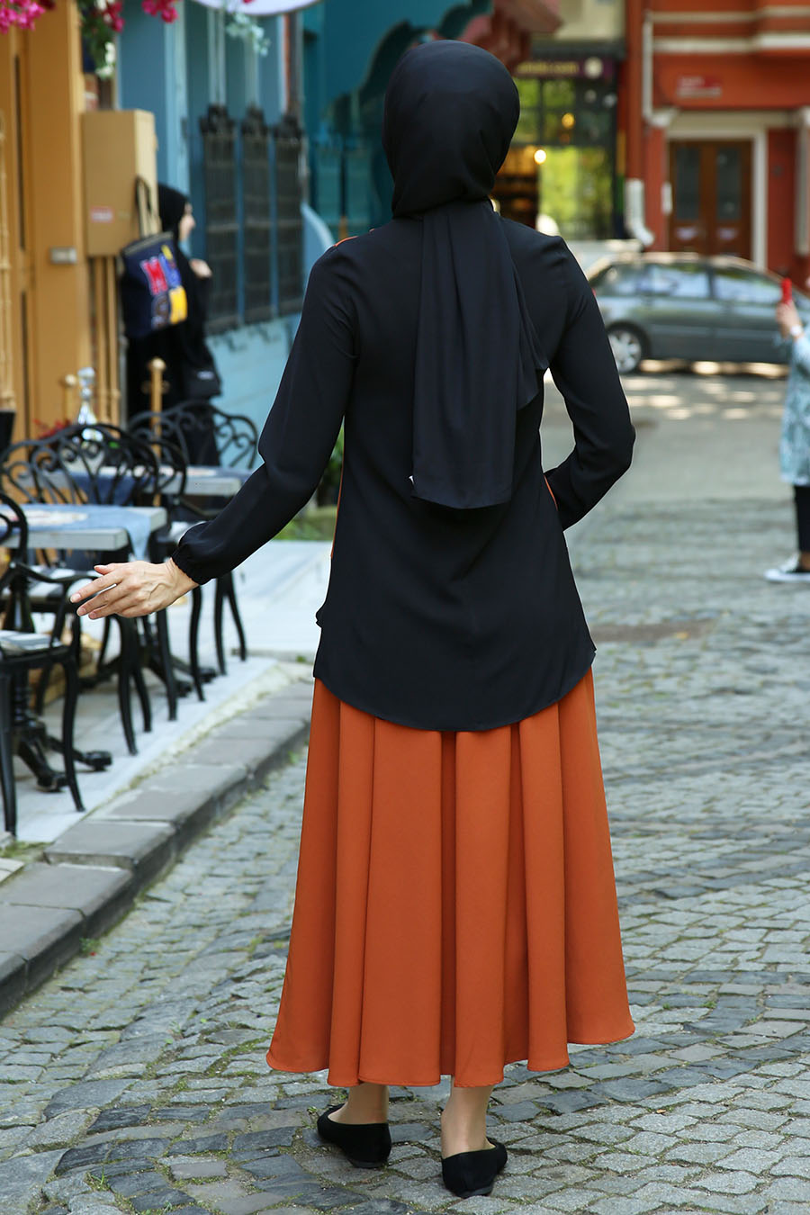BRICK COLOR TUNIC AND SKIRT SUIT