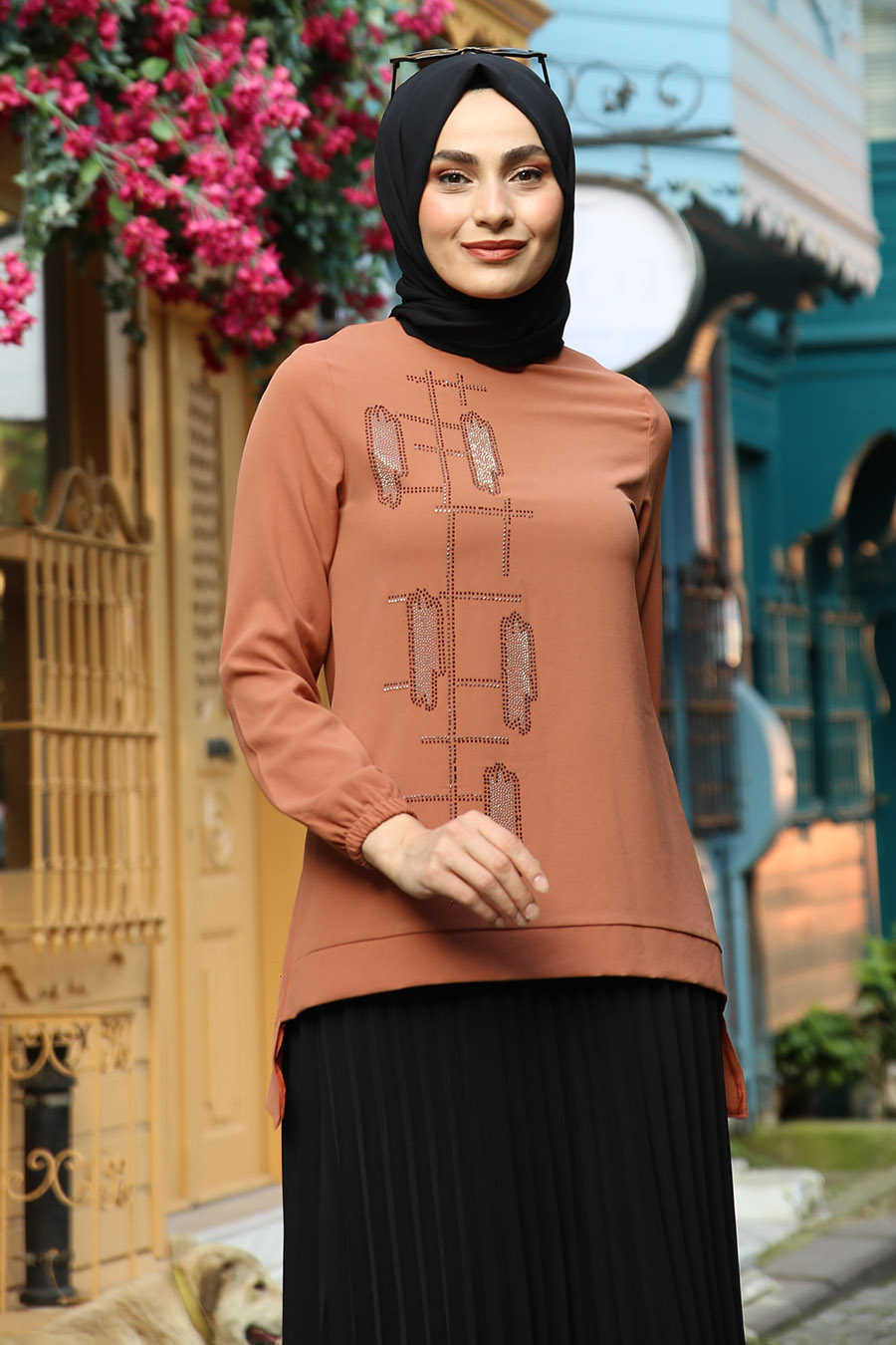 BRICK COLOR TUNIC AND SKIRT SUIT