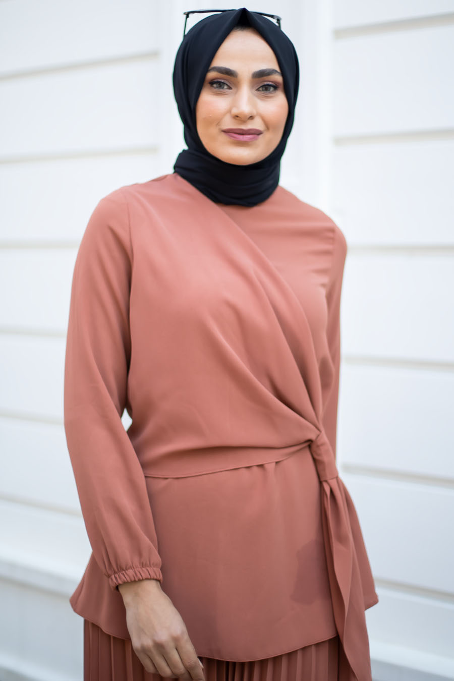 BRICK COLOR TUNIC AND SKIRT SUIT