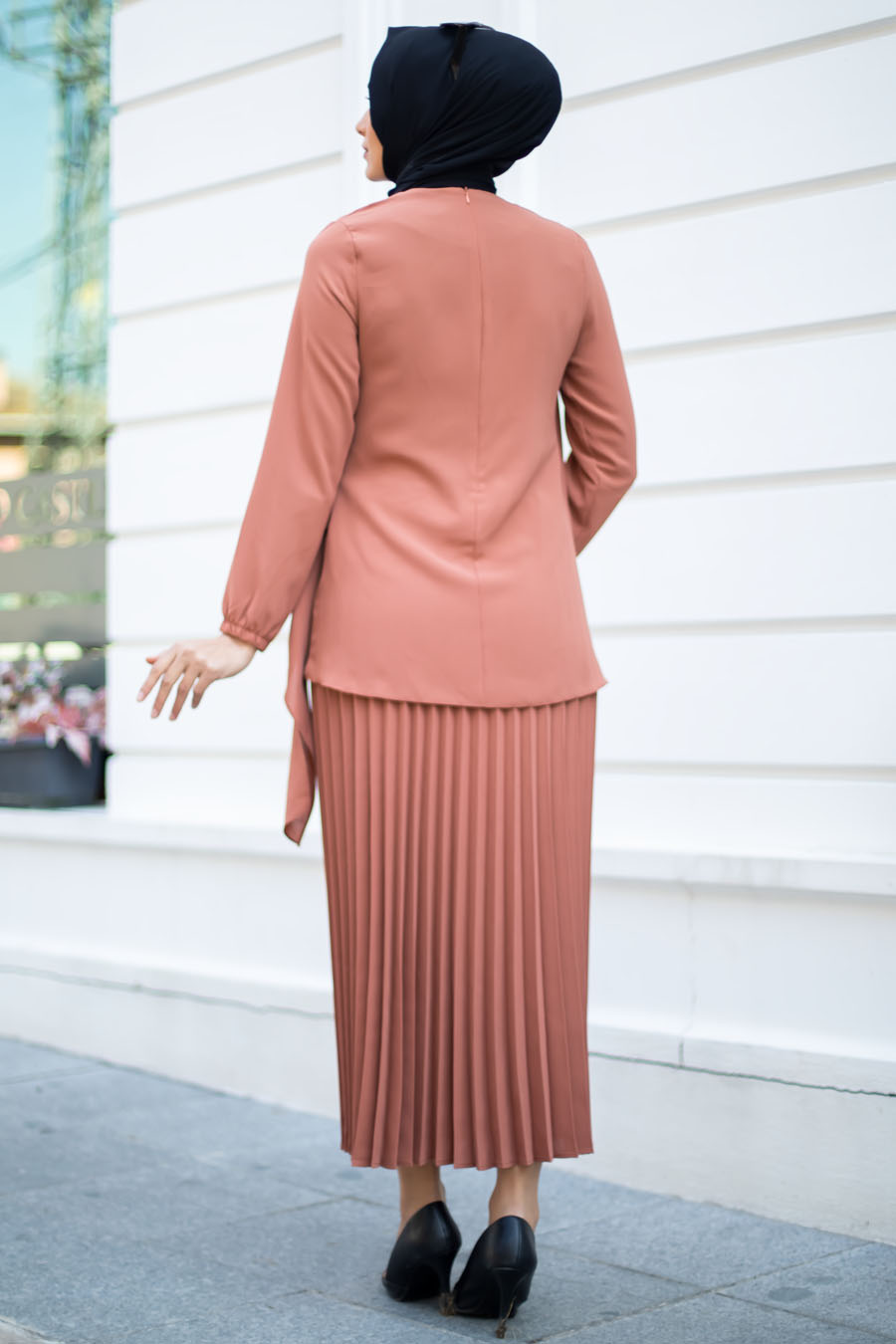 BRICK COLOR TUNIC AND SKIRT SUIT