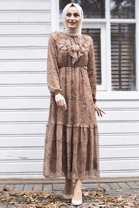 PATTERNED BROWN DRESS 