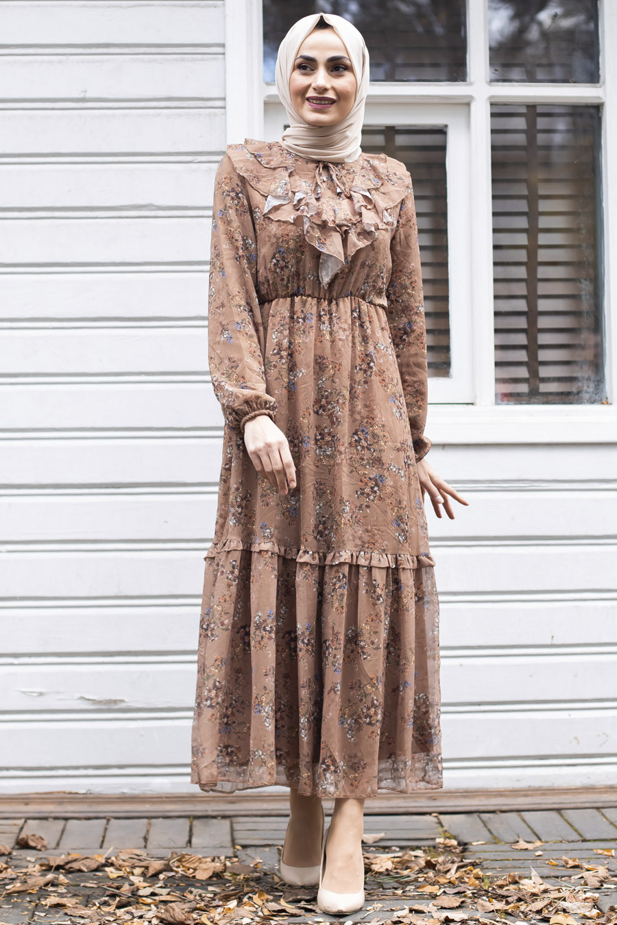 PATTERNED BROWN DRESS 