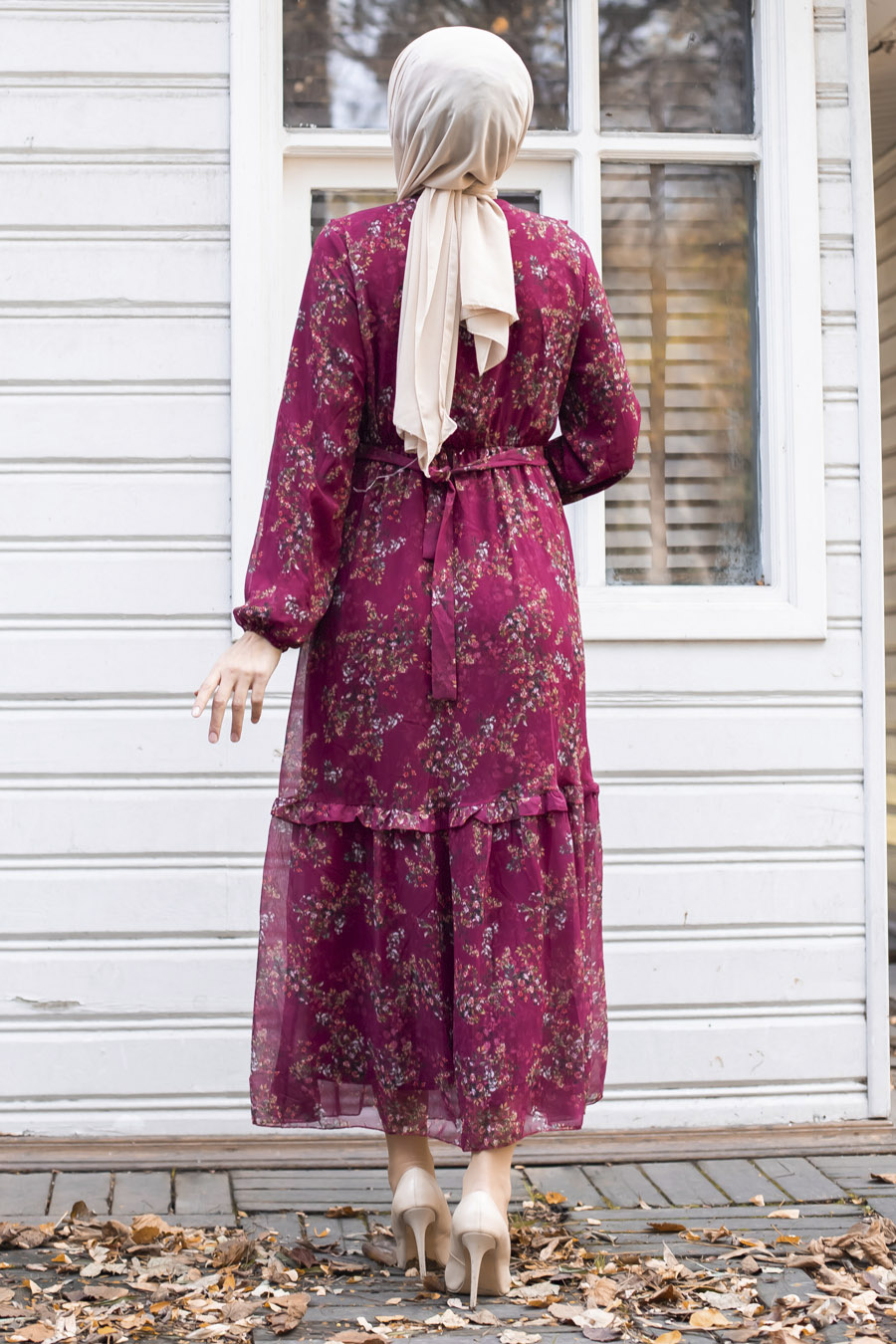 PATTERNED CLARET RED DRESS 
