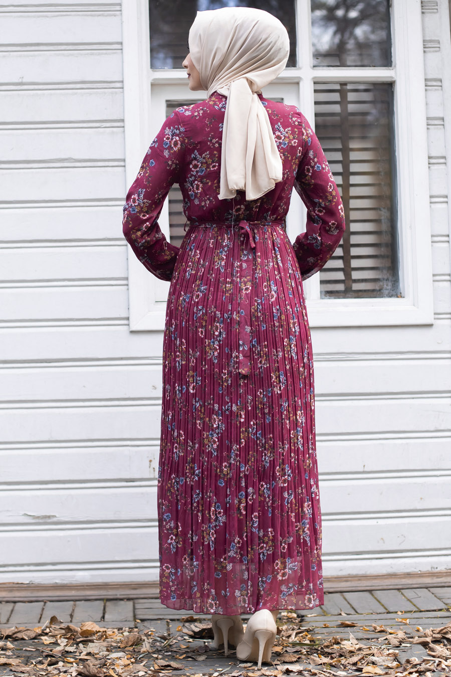 PATTERNED CLARET RED DRESS 