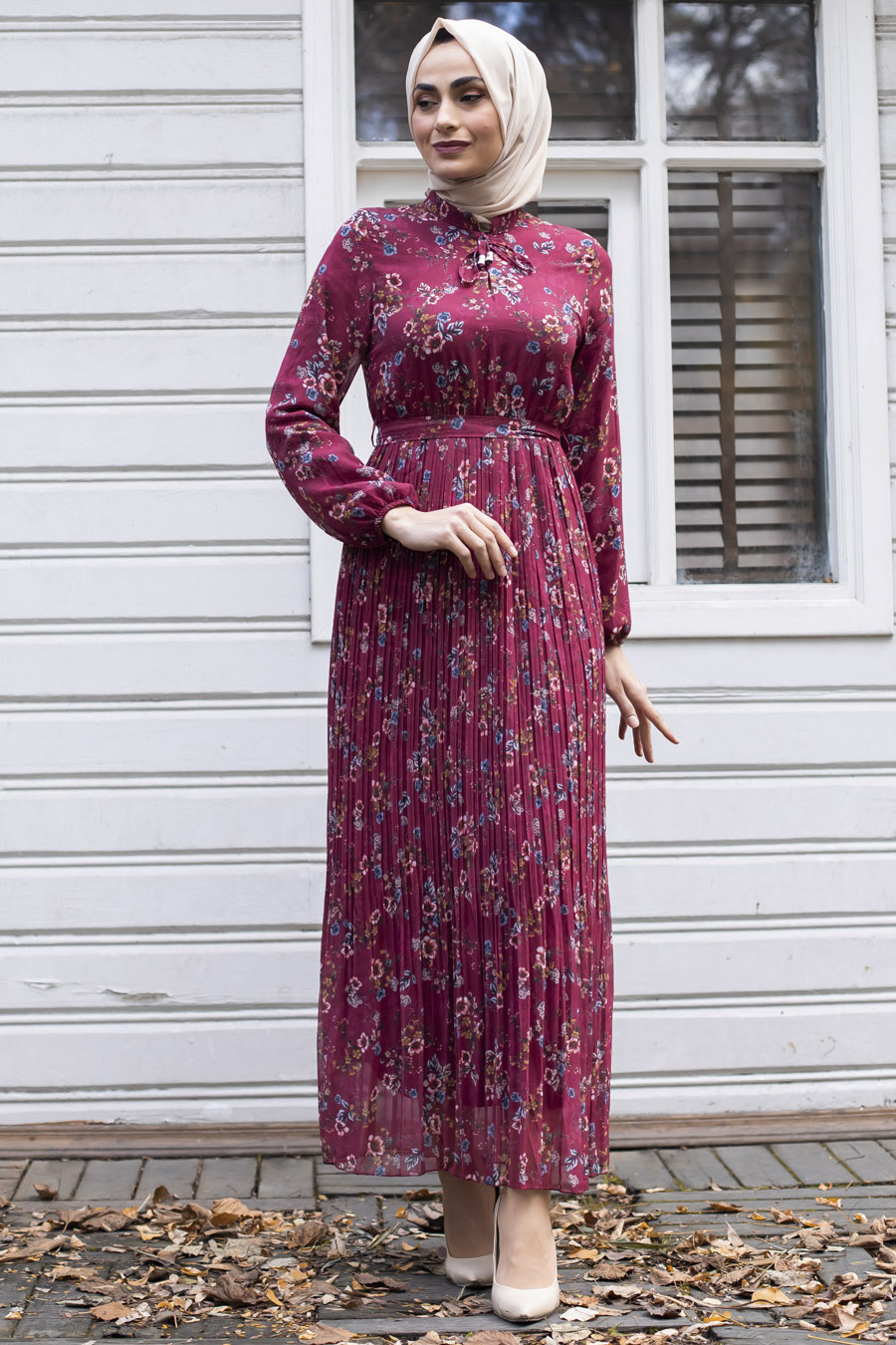 PATTERNED CLARET RED DRESS 