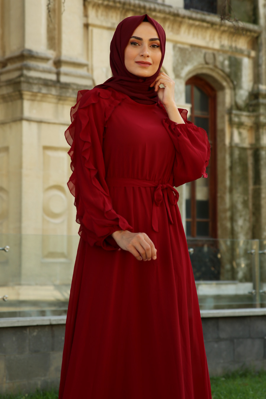 DRESS - CLARET RED 