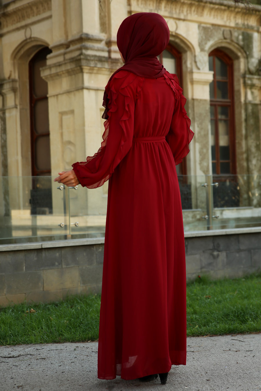 DRESS - CLARET RED 