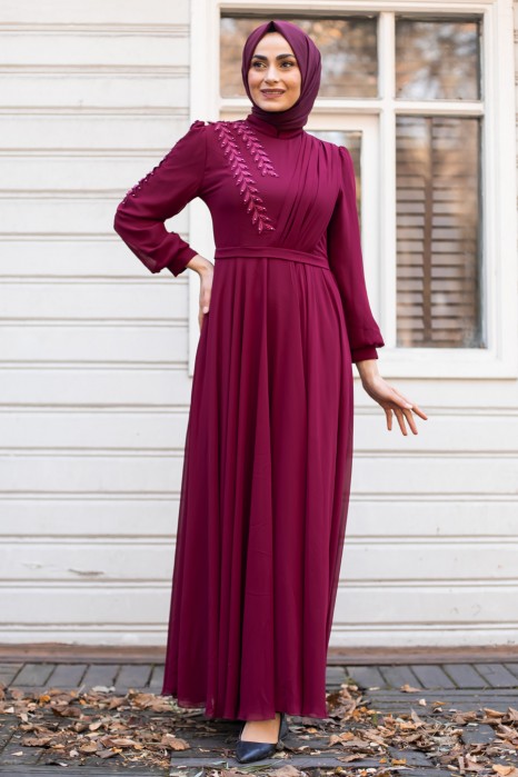 CLARET RED EVENING DRESS 