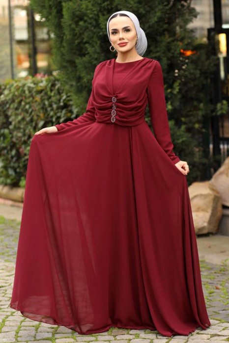 EVENING DRESS - CLARET RED 