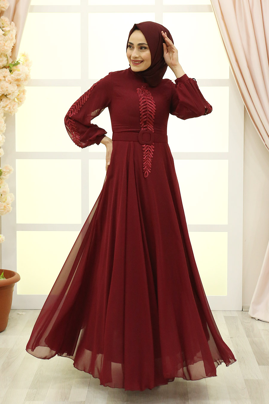 EVENING DRESS  - CLARET RED 
