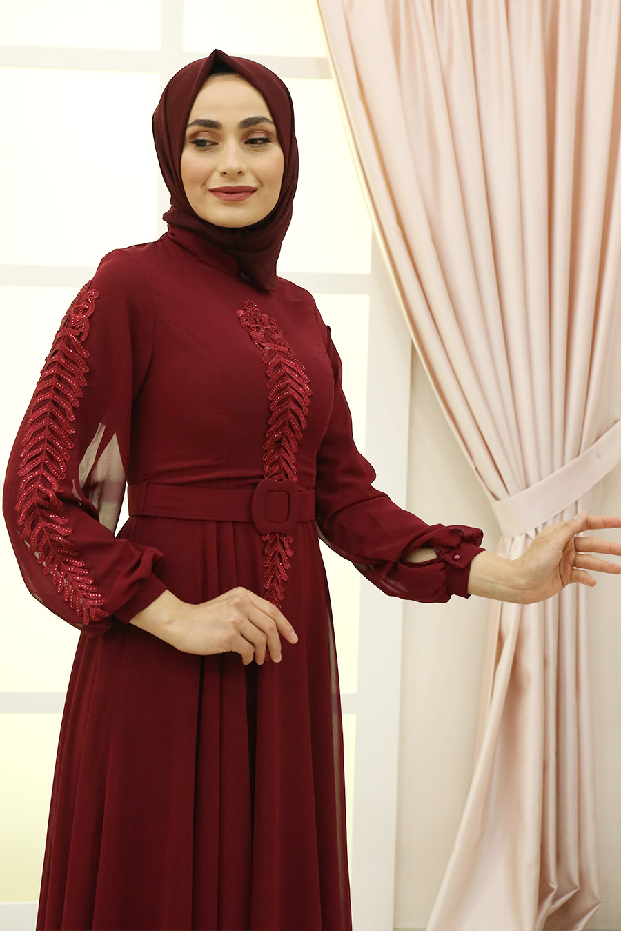 EVENING DRESS  - CLARET RED 