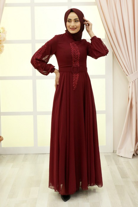 EVENING DRESS  - CLARET RED 