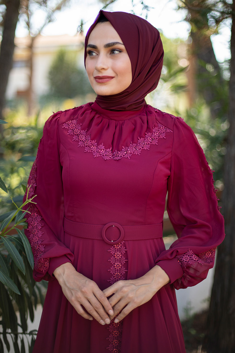 CLARET RED EVENİNG DRESS 