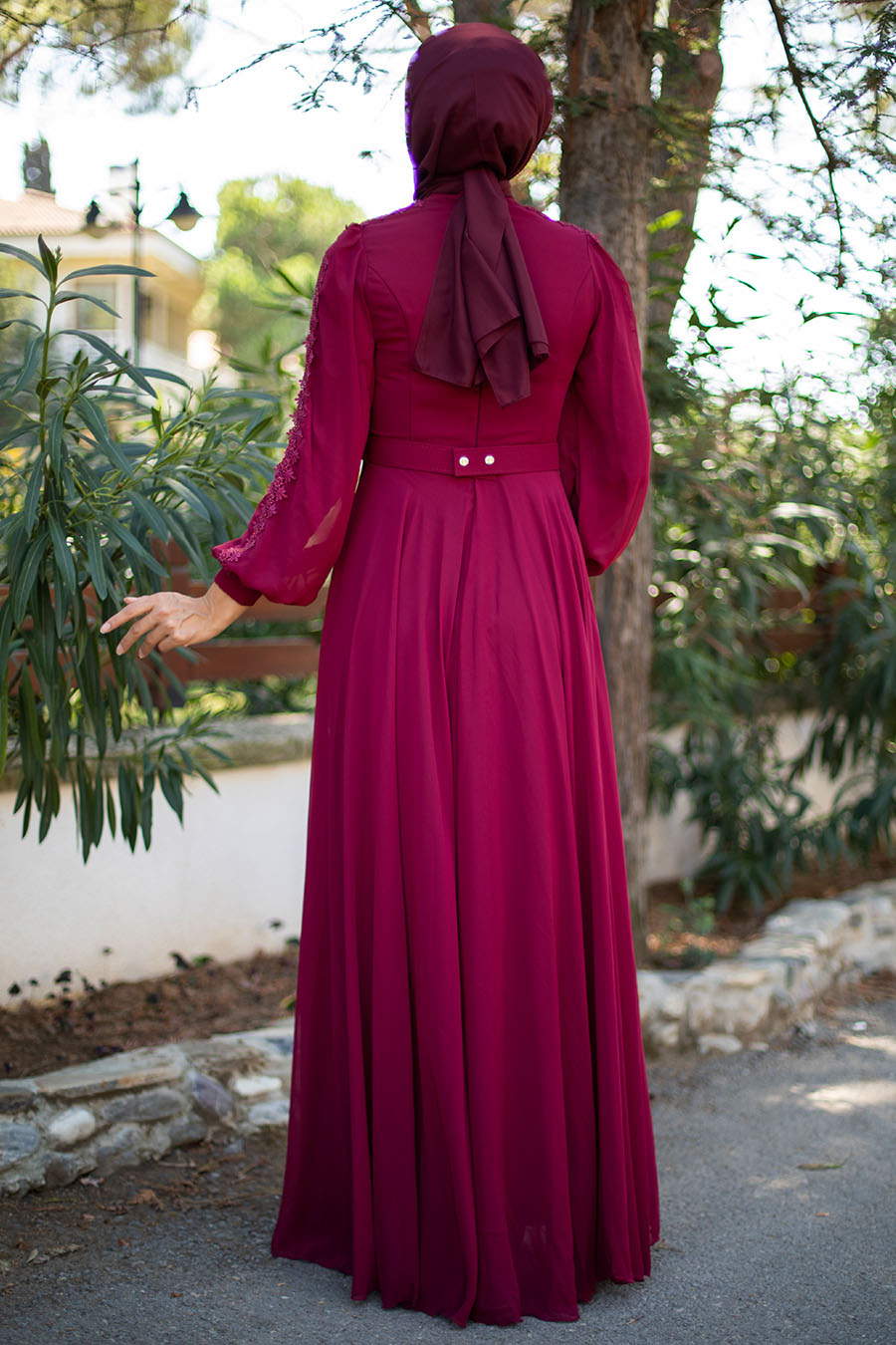 CLARET RED EVENİNG DRESS 