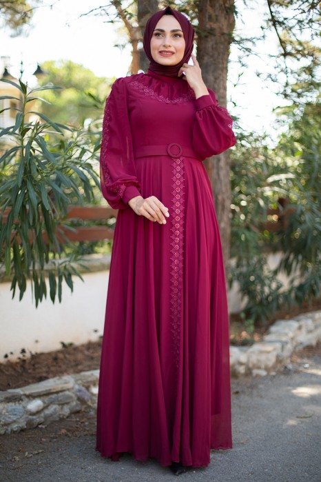 CLARET RED EVENİNG DRESS 