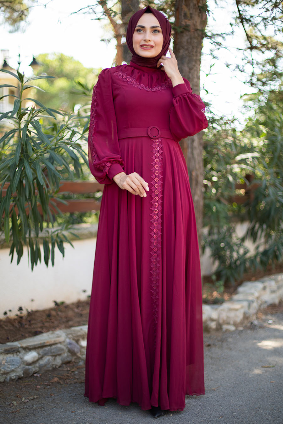 CLARET RED EVENİNG DRESS 