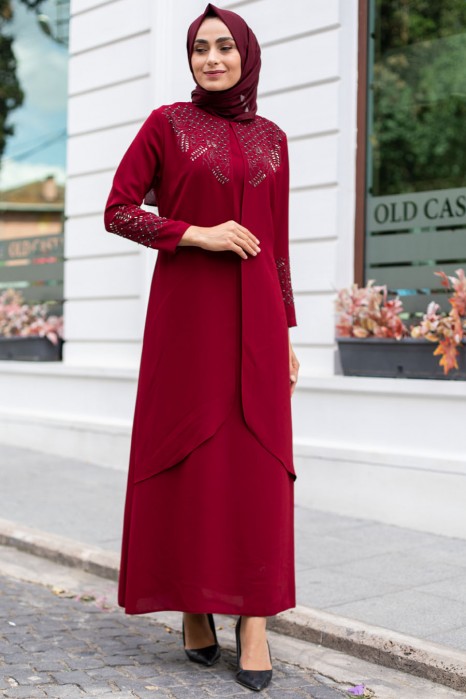 CLARET RED EVENING DRESS  