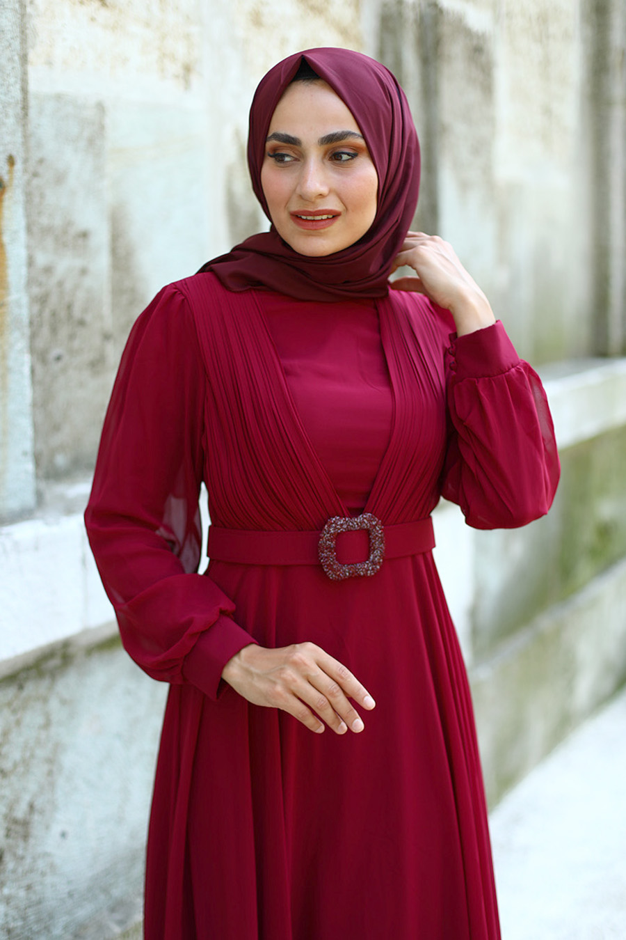 CLARET RED EVENING DRESS  