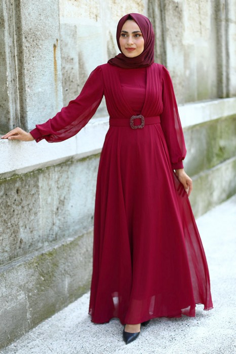 CLARET RED EVENING DRESS  