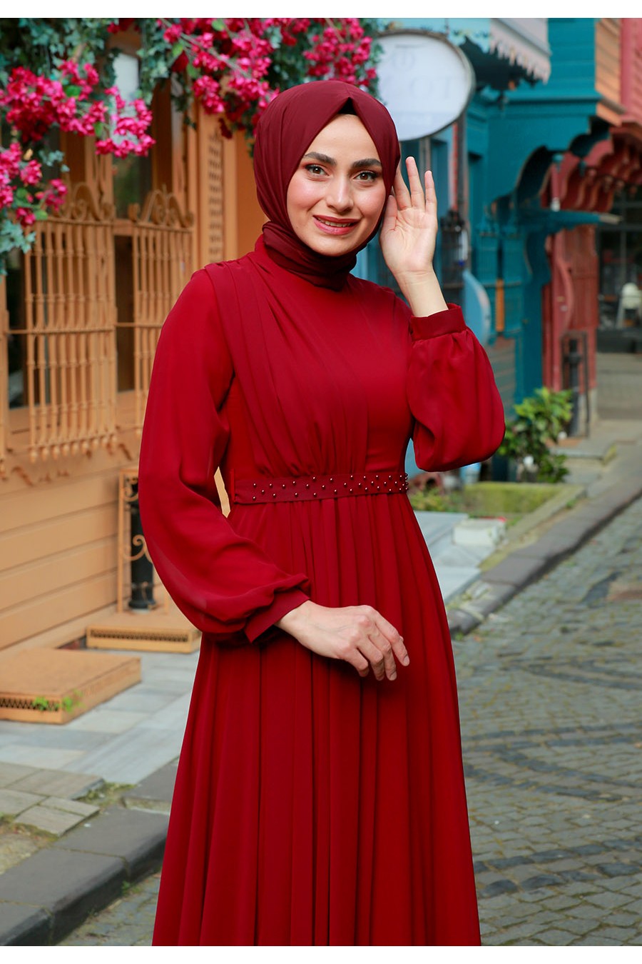 CLARET RED EVENING DRESS  