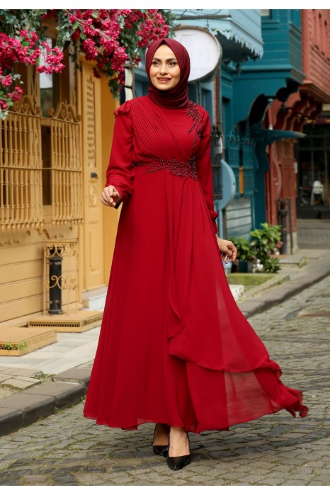 CLARET RED EVENING DRESS  