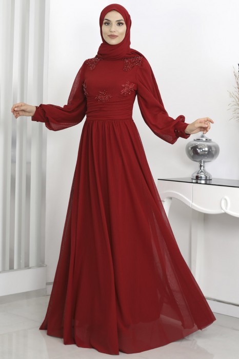 CLARET RED EVENING DRESS  