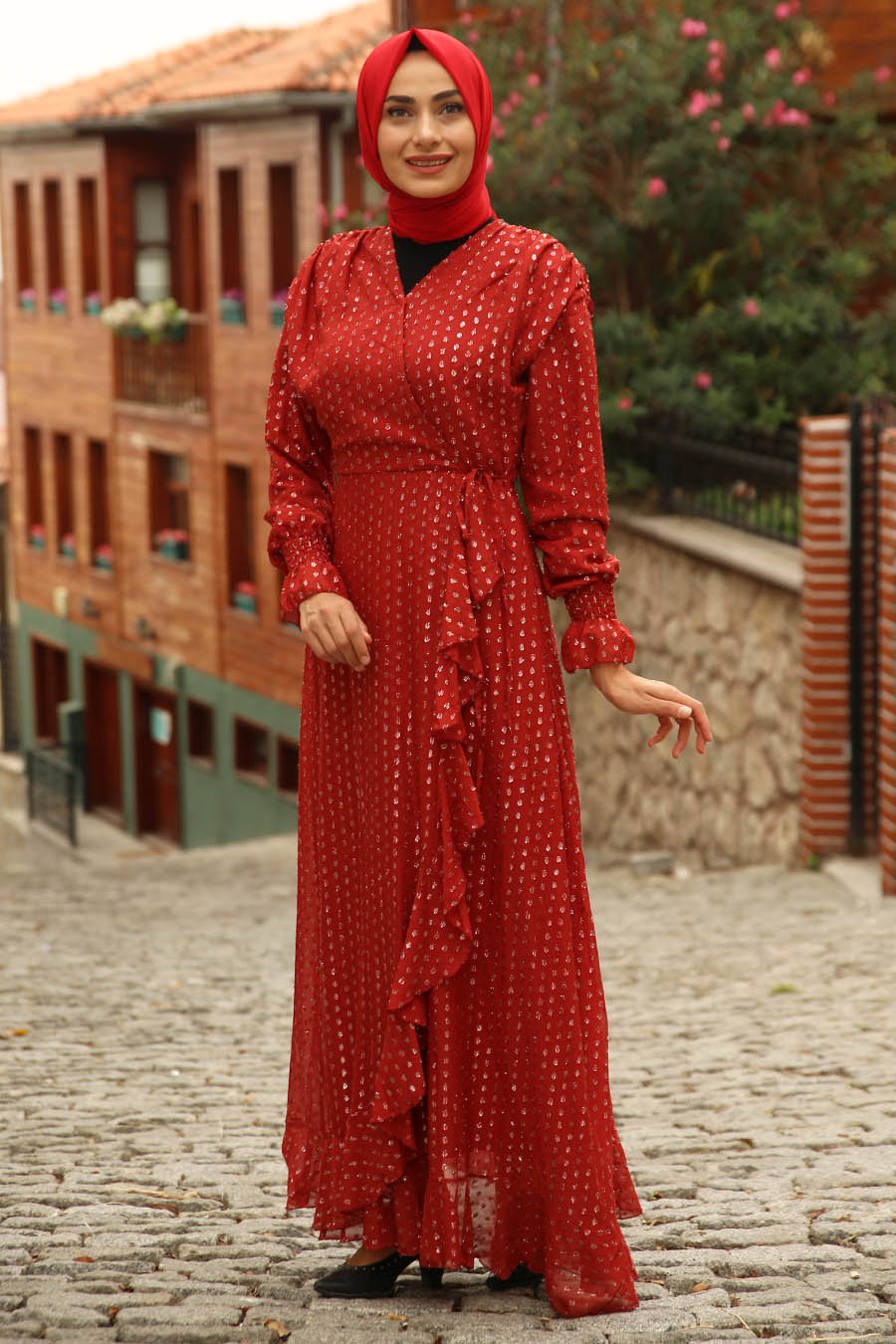 DRESS - CLARET RED 