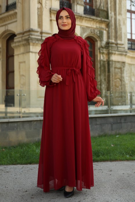 DRESS - CLARET RED 