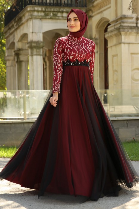 EVENING DRESS - CLARET RED