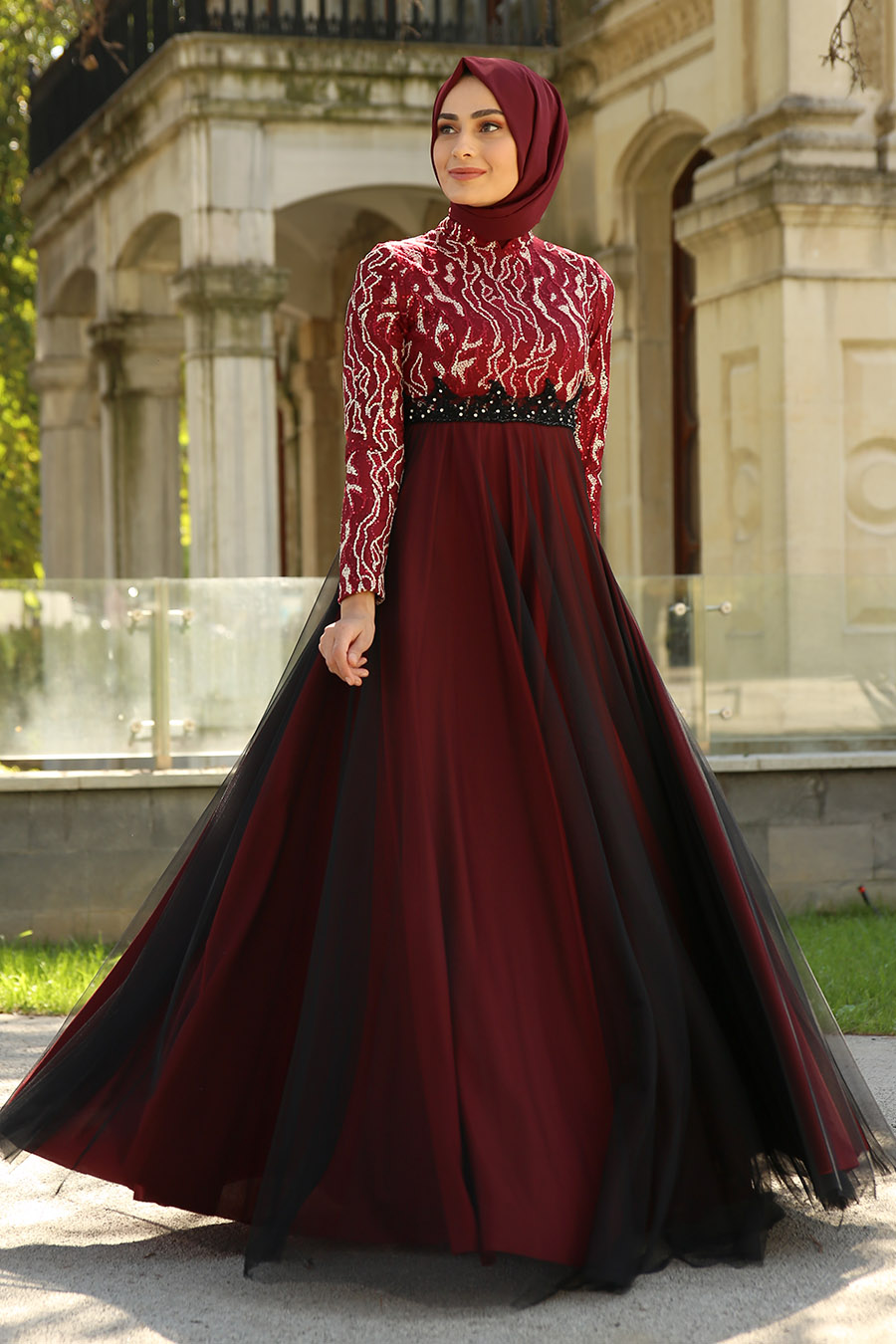 EVENING DRESS - CLARET RED
