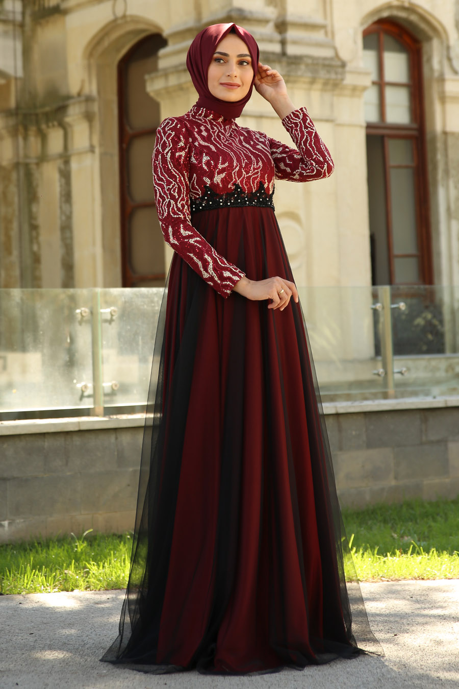 EVENING DRESS - CLARET RED
