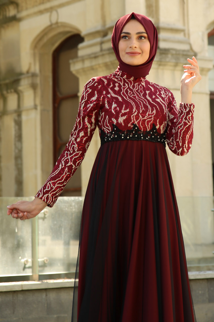 EVENING DRESS - CLARET RED