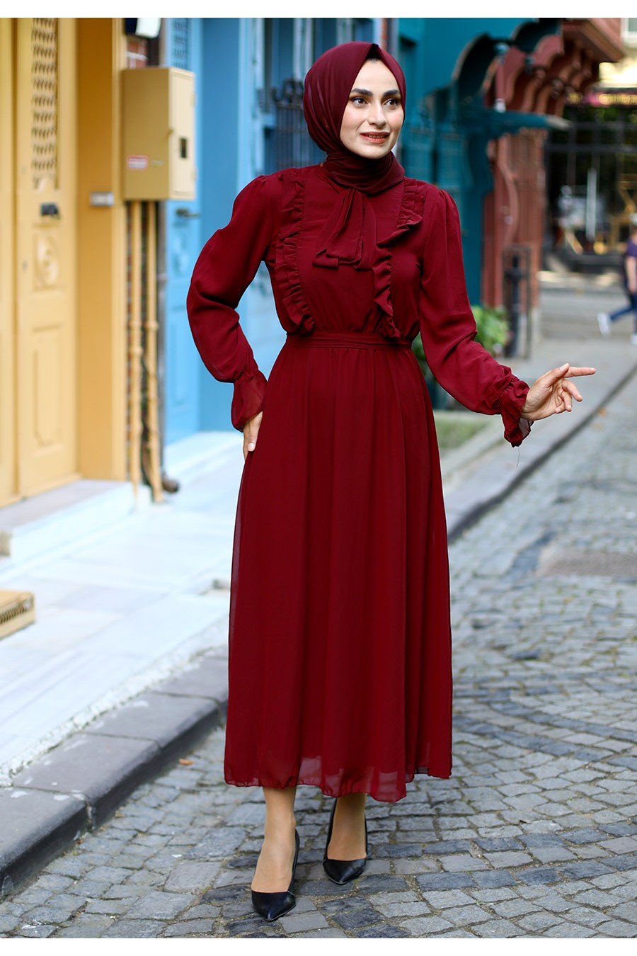 CLARET RED EVENING DRESS 
