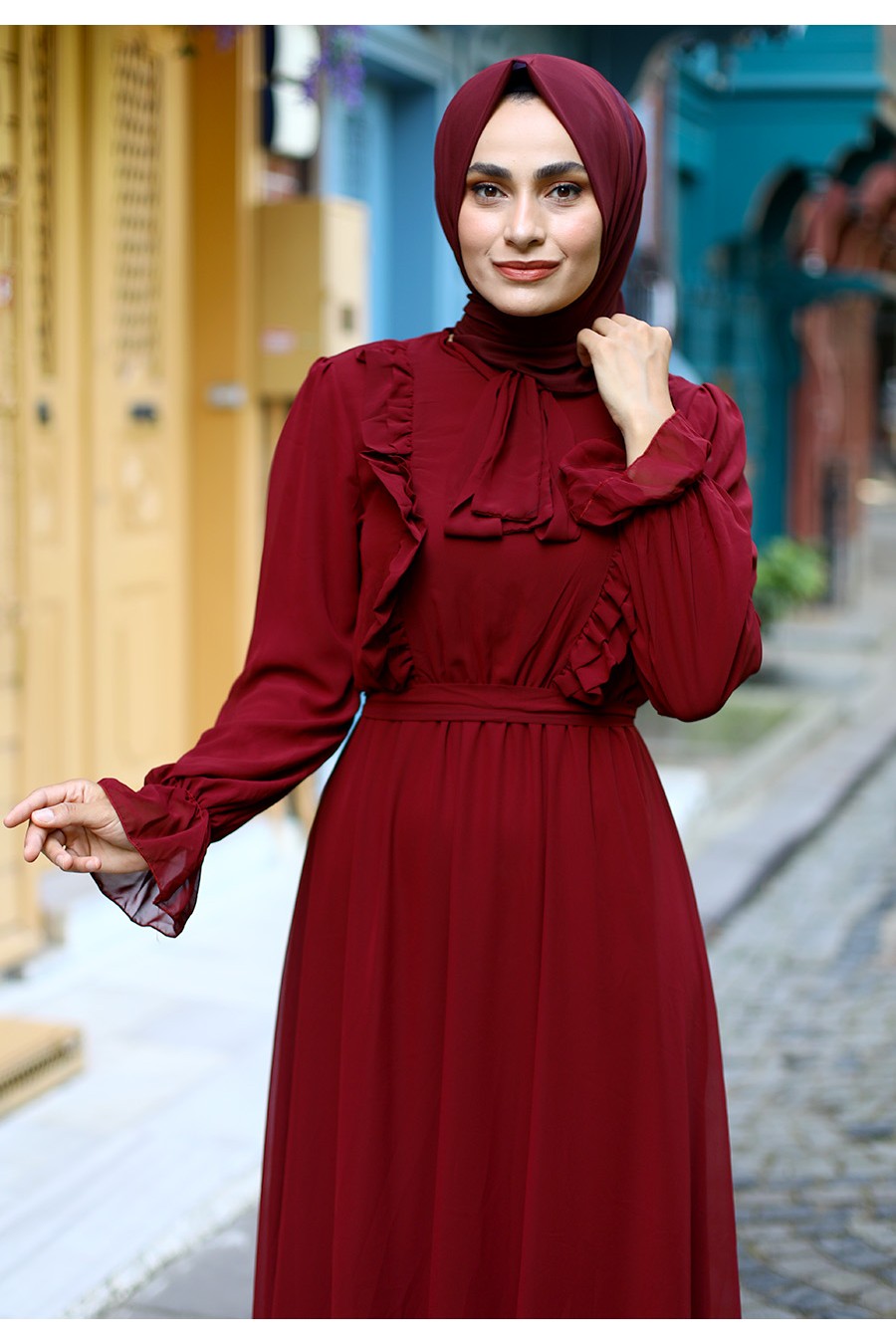 CLARET RED EVENING DRESS 