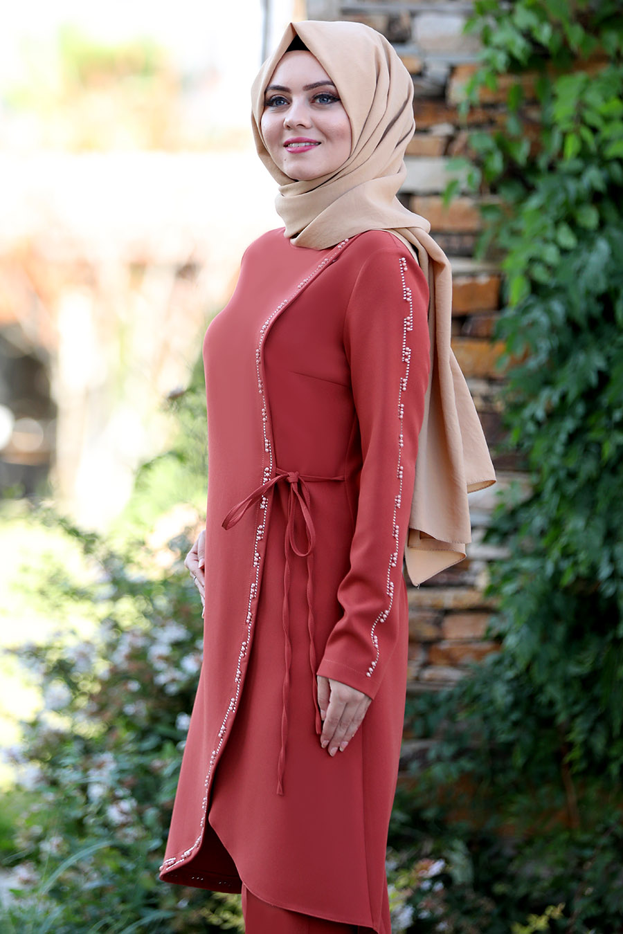 BRICK COLOR TUNIC AND PANT SUIT 