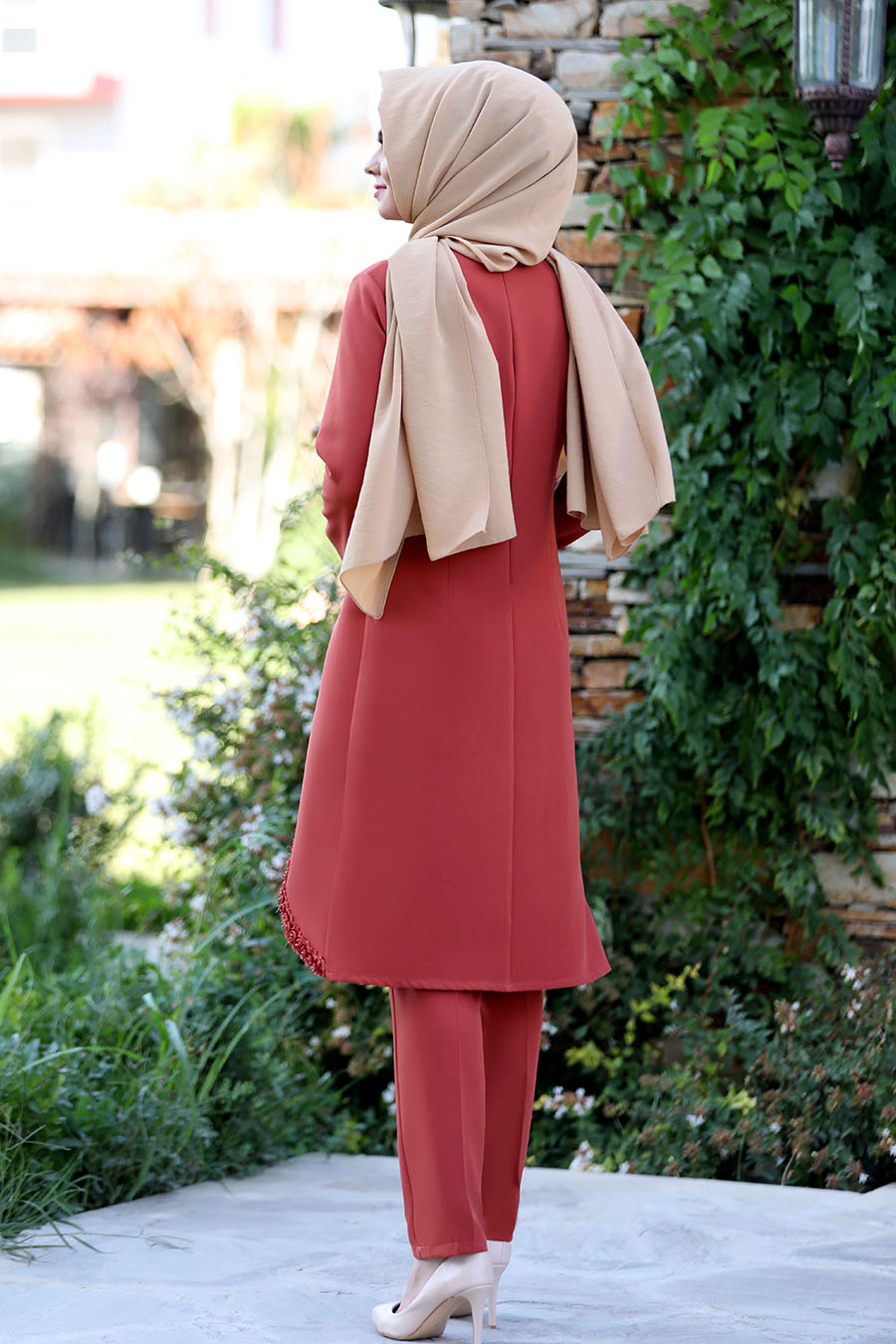 BRICK COLOR TUNIC AND PANT SUIT 