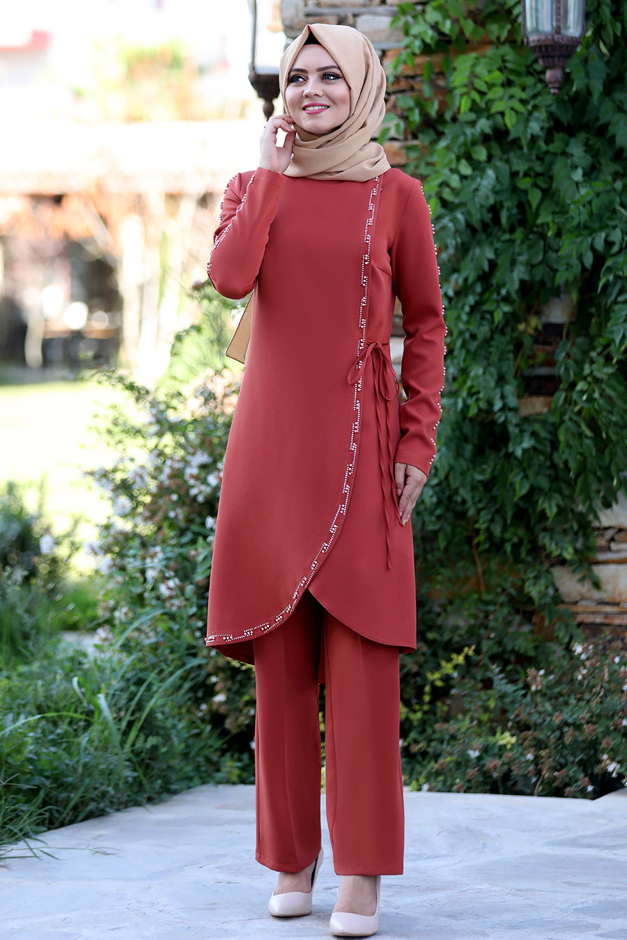 BRICK COLOR TUNIC AND PANT SUIT 