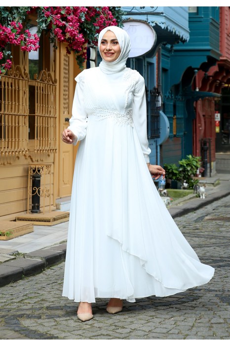 ECRU COLOR EVENING DRESS  