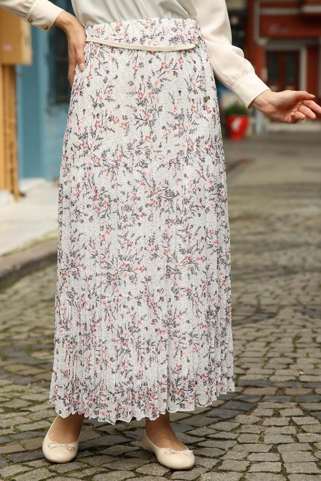 FLOWER PATTERNED SKIRT - ECRU COLOR 